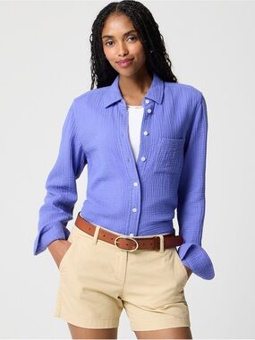 Christopher & Banks Periwinkle Gauze Texture Button Up Shirt